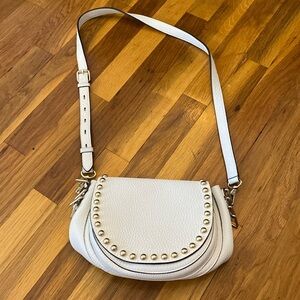 Rebecca Minkoff Cream Leather Studded Crossbody Saddle Bag